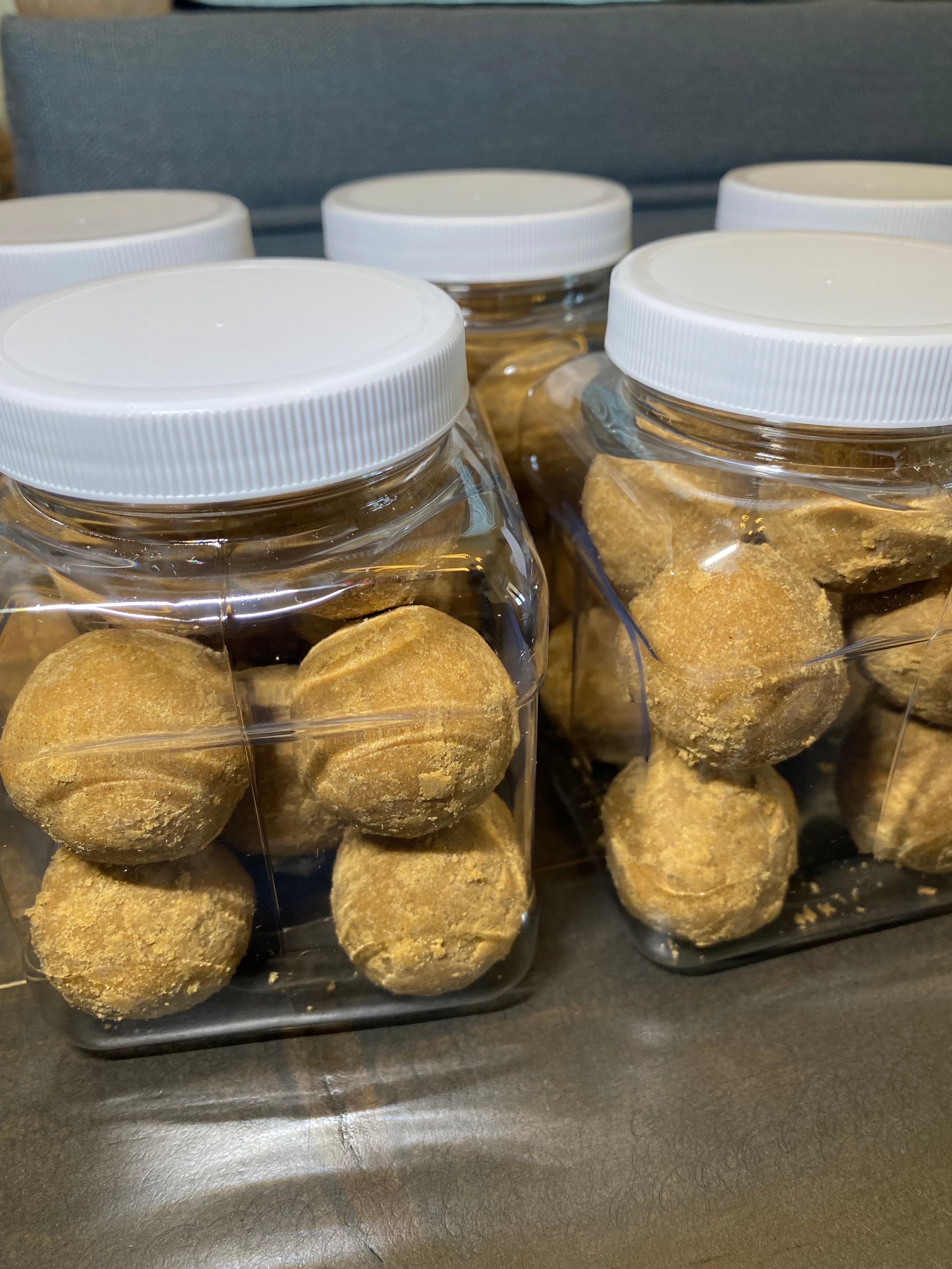 Golden snacks packed in clear jars from the client's collection